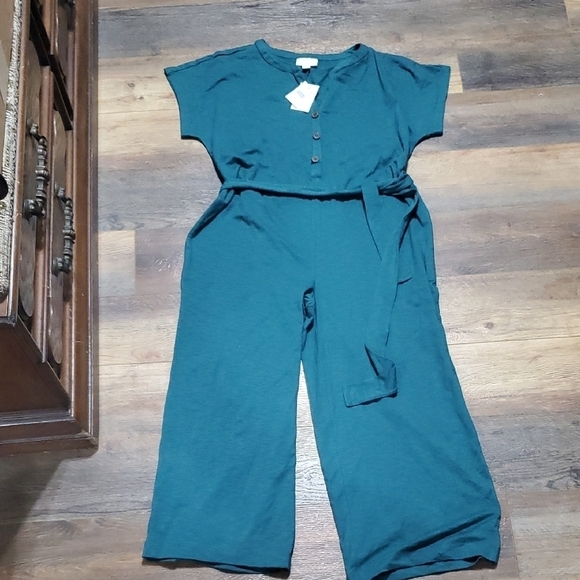 J. Jill Pants - J. Jill Green Jumpsuit with Relaxed Wide-Leg and Waist Tie